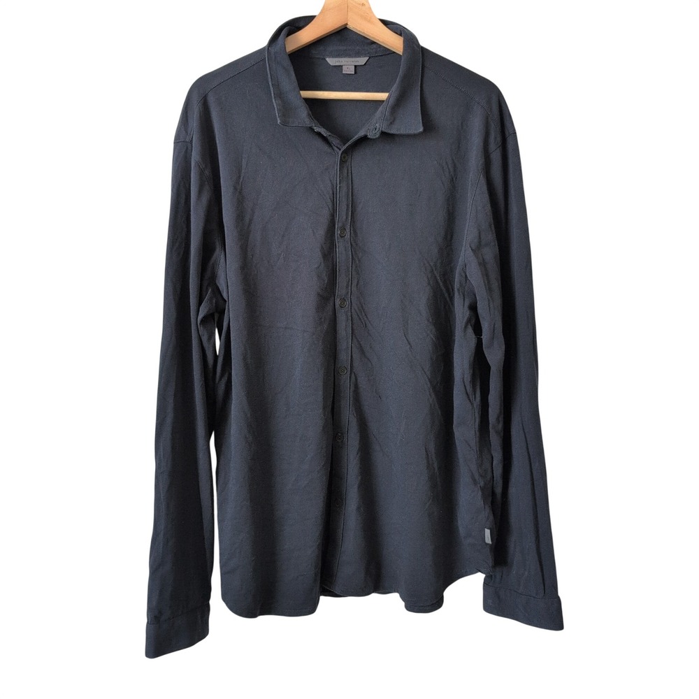 John‎ Varvatos Navy Blue Organic Cotton Long Sleeve Button Down Shirt XL Luxury